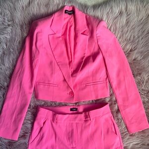 Express Neon Pink Cropped Blazer and Matching Trousers